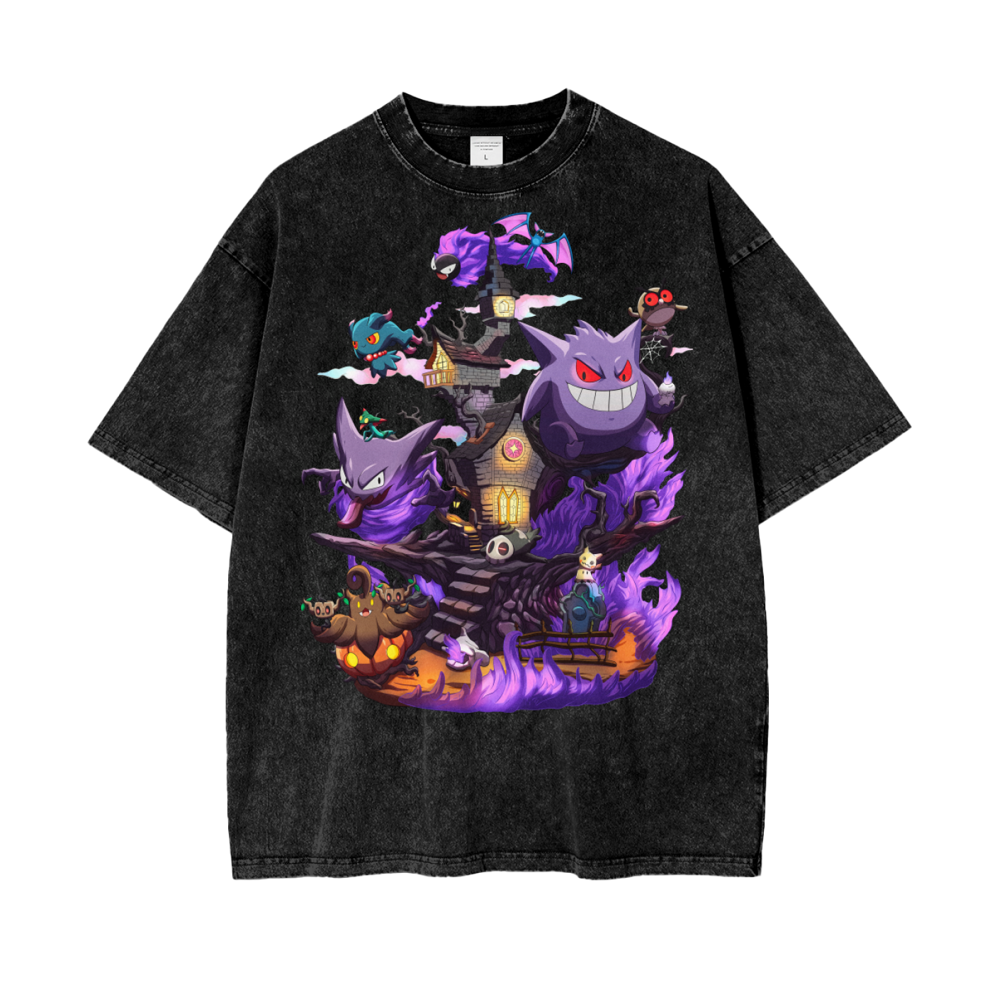 Gengar/Haunter/Gastly Haunted House Pokemon Inspired - Acid Wash Oversize T-Shirt - 250gsm