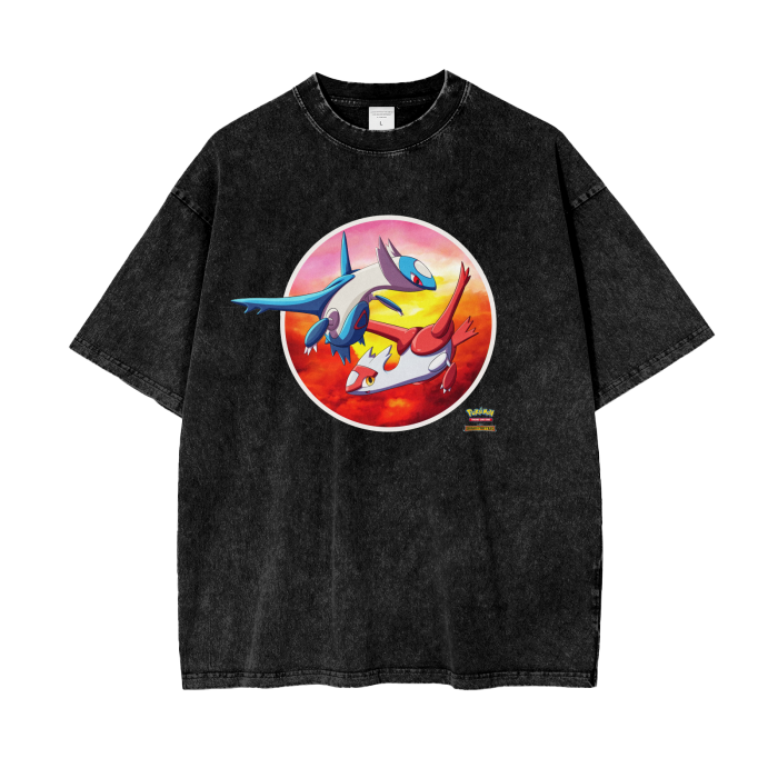 Latias/Latios Dragon Frontiers Pokemon Inspired - Acid Wash Oversize T-Shirt - 250gsm