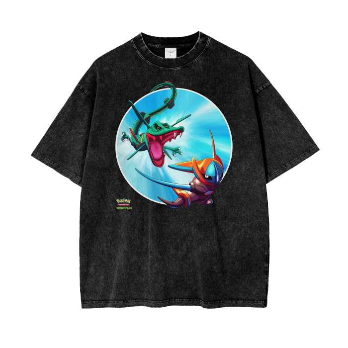 Deoxys/Rayquaza EX Emerald Pokemon Inspired - Acid Wash Oversize T-Shirt - 250gsm