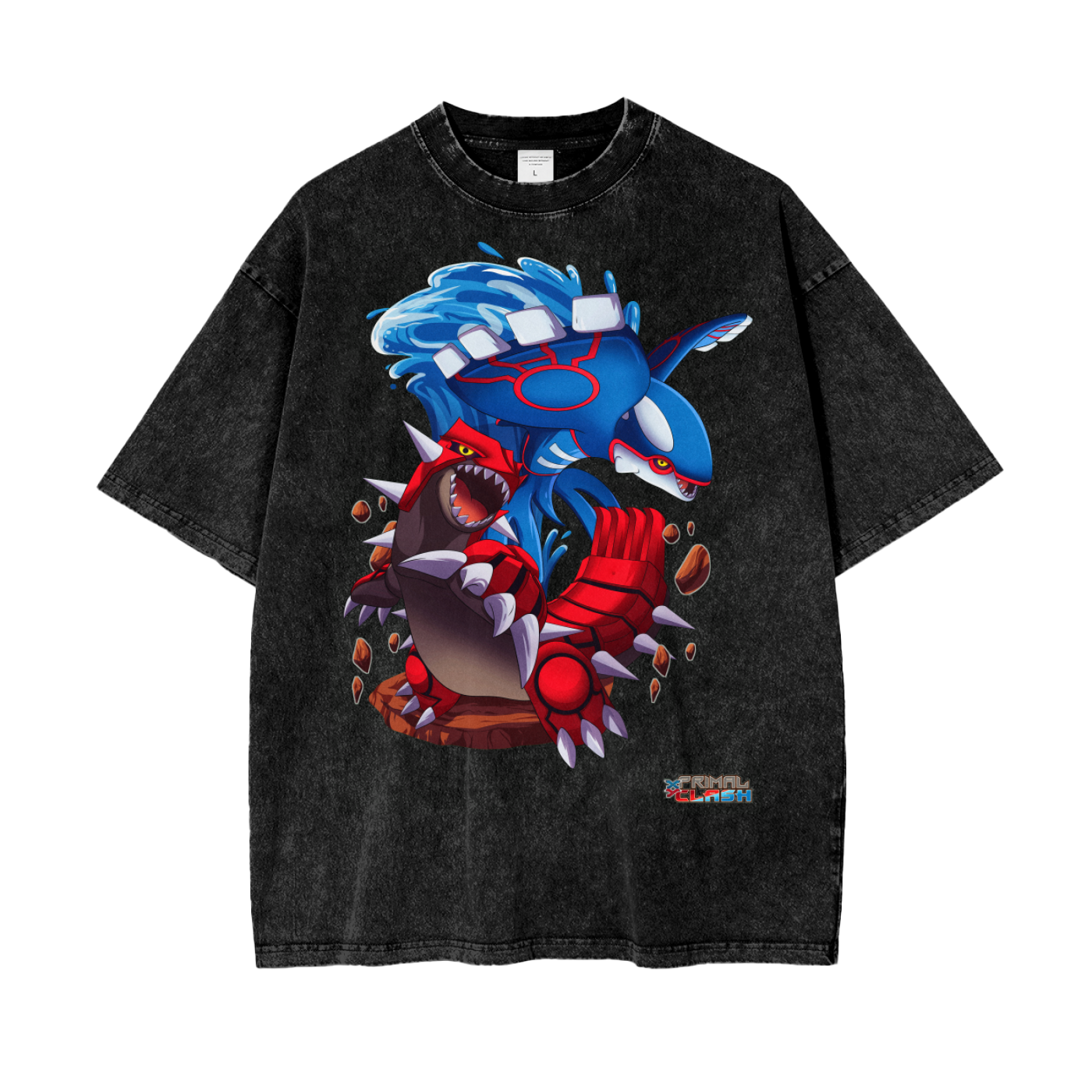 Groudon/Kyogre XY Primal Clash Pokemon Inspired - Acid Wash Oversize T-Shirt - 250gsm
