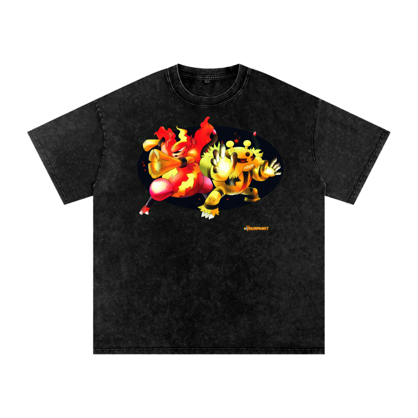Electivire/Magmortar HS Triumphant Pokemon Inspired - Acid Wash Oversize T-Shirt - 250gsm