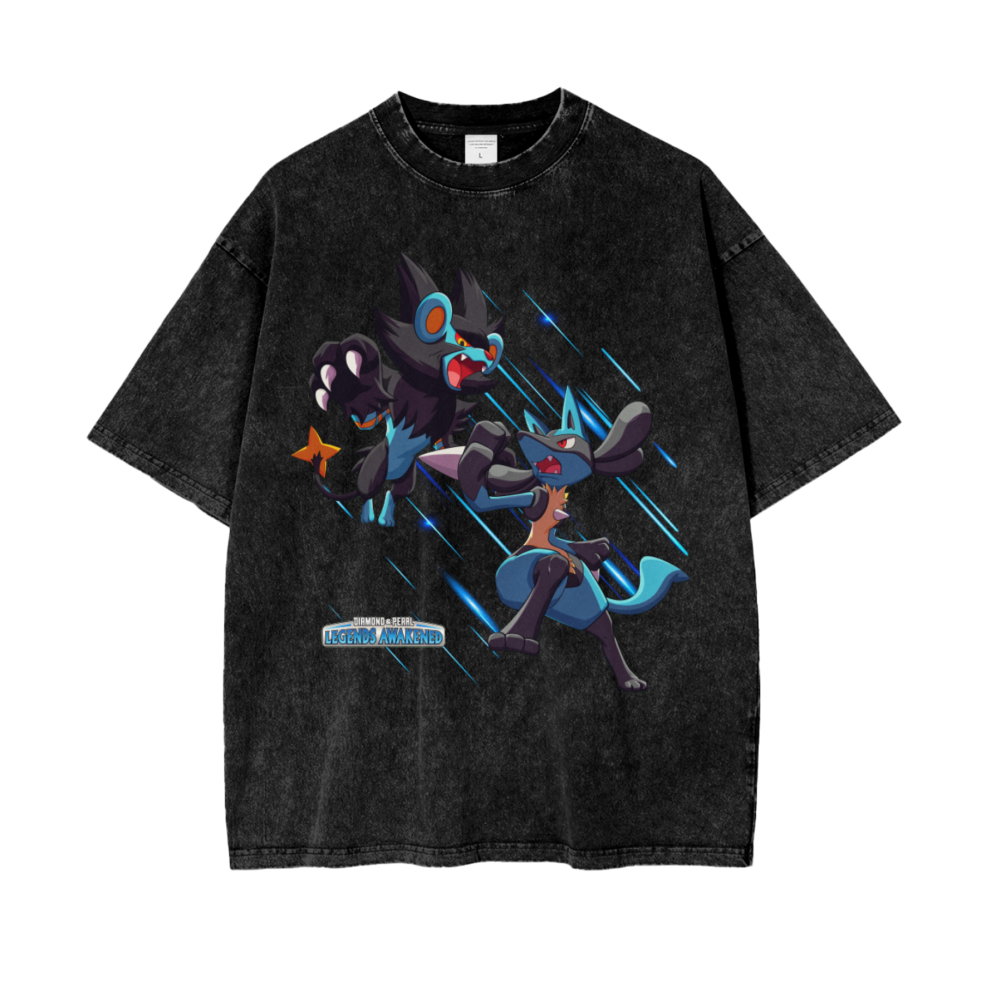 Lucario/Luxray Legends Awakened Pokemon Inspired - Acid Wash Oversize T-Shirt - 250gsm