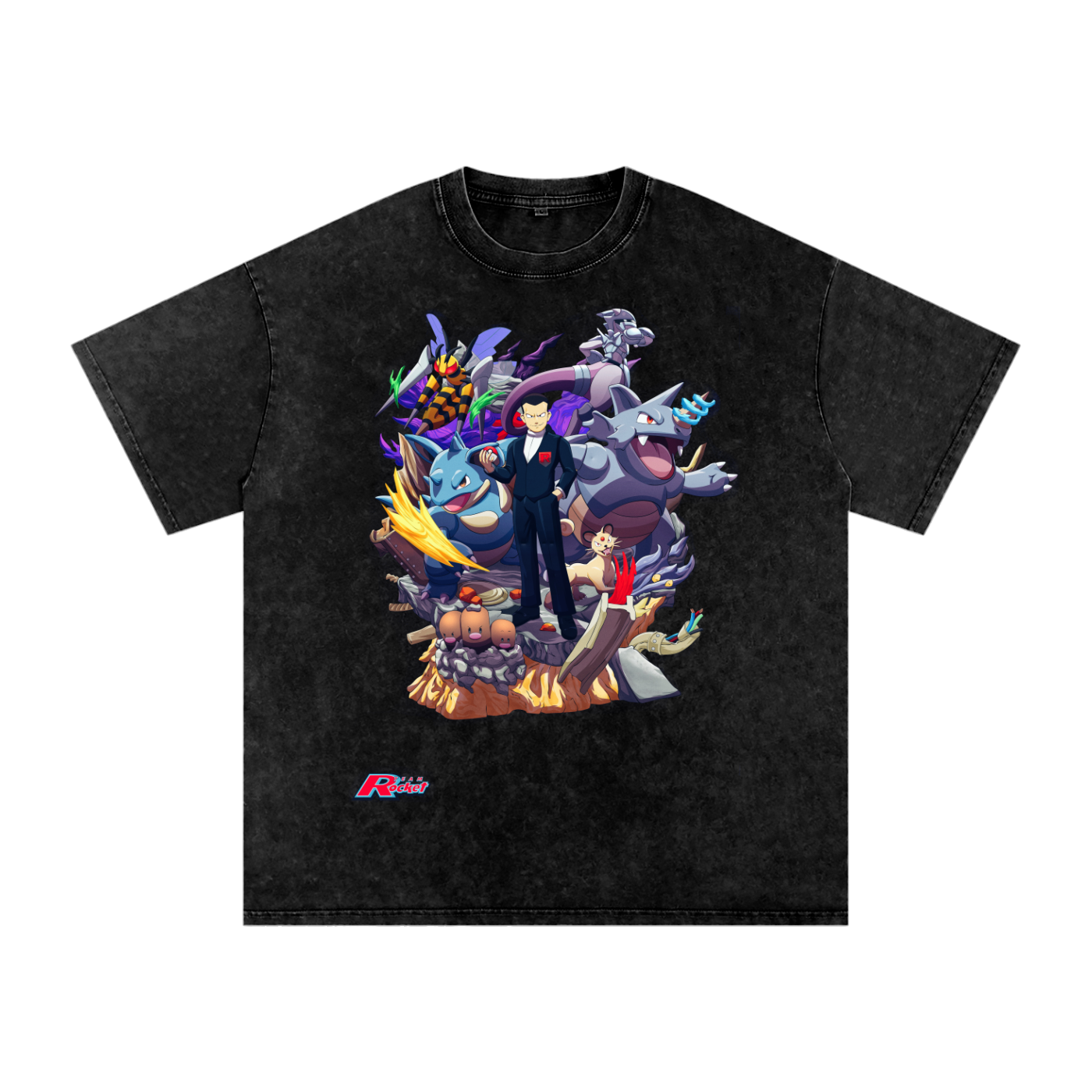 Giovanni Team Rocket Pokemon Inspired - Acid Wash Oversize T-Shirt - 250gsm