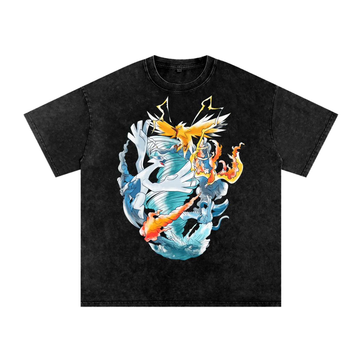Lugia/Zapdos/Moltres/Articuno Pokemon Inspired - Acid Wash Oversize T-Shirt - 250gsm
