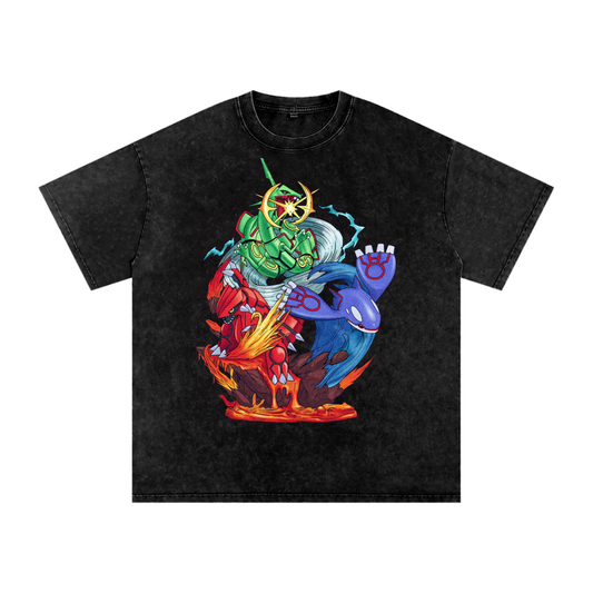 Rayquaza/Groudon/Kyogre Pokemon Inspired - Acid Wash Oversize T-Shirt - 250gsm